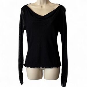 Rare Vintage Y2K Guess Black Cowl Neck Mesh Blouse, Women's Size S